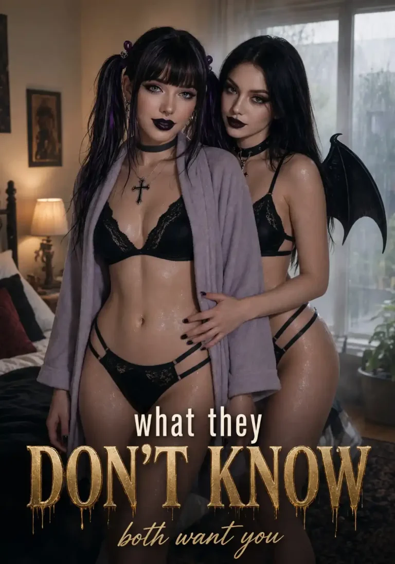 What They Don't Know poster: the two goth neighbors in black lingerie in a bedroom on a rainy night